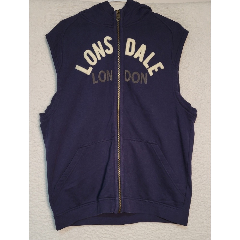 Lonsdale London Hooded Fleece Vest Hooded Blue Size XL Sleeveless Zip 1368